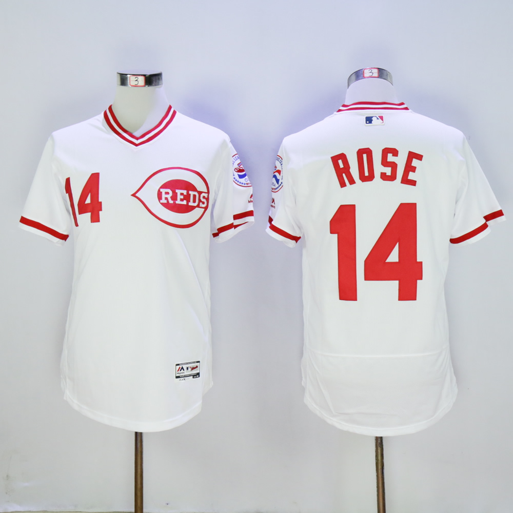Men MLB Cincinnati Reds #14 Rose white throwback 1976 Flexbase jerseys->cincinnati reds->MLB Jersey